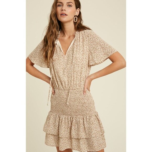Wishlist Dresses & Skirts - Wishlist Charlotte Cream Smocked Waist Ruffle Floral Mini Dress Size M